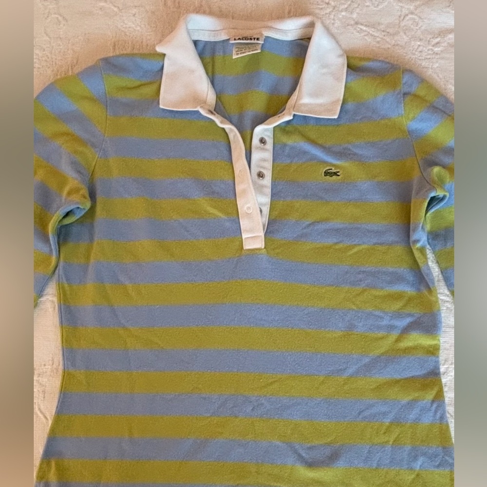 LACOSTE light blue & olive green striped long sleeve polo Size 40 (Med)